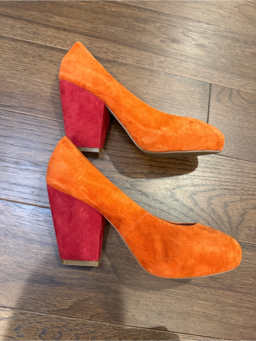 Jeffrey Campbell "Ibiza" Suede Orange Block Heel Pumps Size 8 - C61-003 - Picture 6 of 11